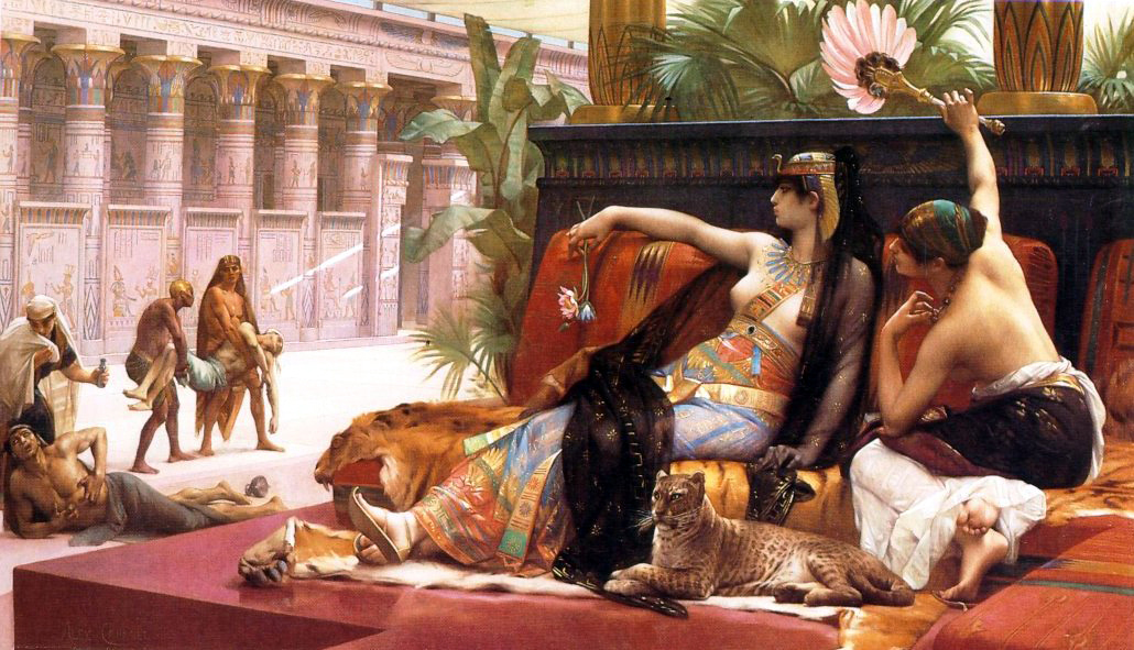 La vida amorosa de Cleopatra: esposos y amantes. Cleopatra prueba venenos en presos condenados por Alexandre Cabanel