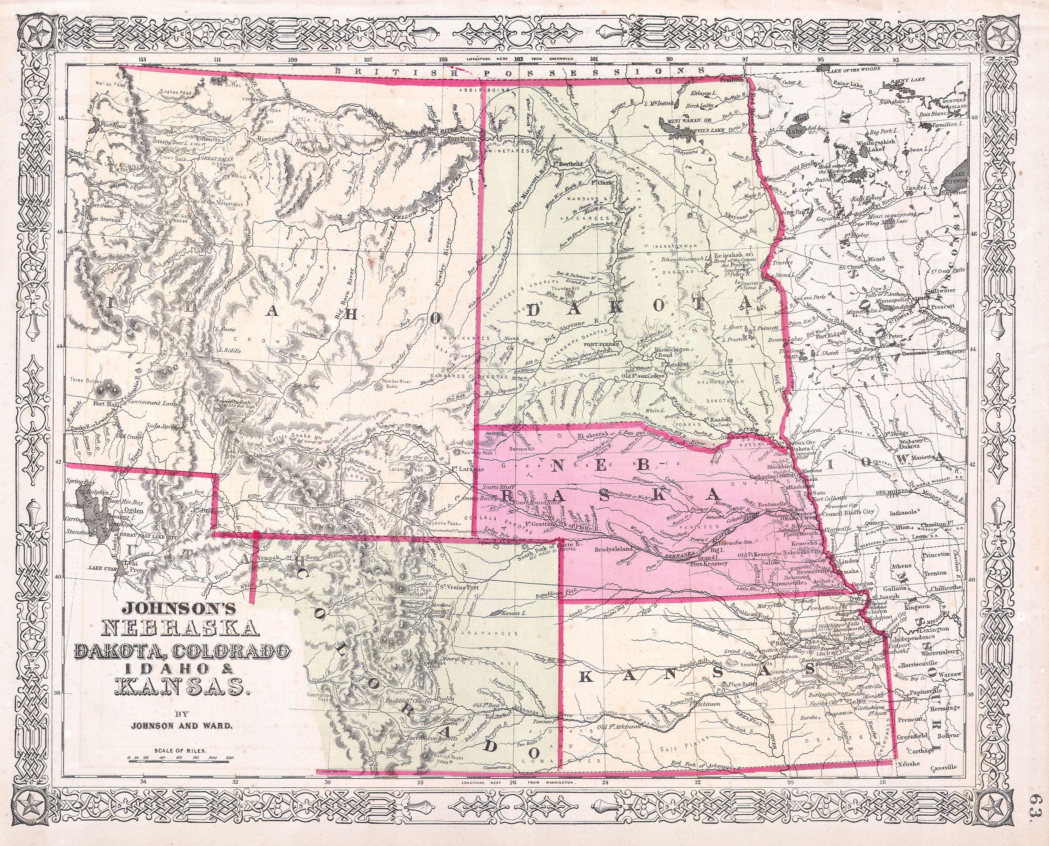 Where was The Ballad of Buster Scruggs filmed? - 1863 Johnson's Map of Colorado, Dakota, Idaho, Nebraska and Kansas. Alvin Jewett Johnson [Public domain]